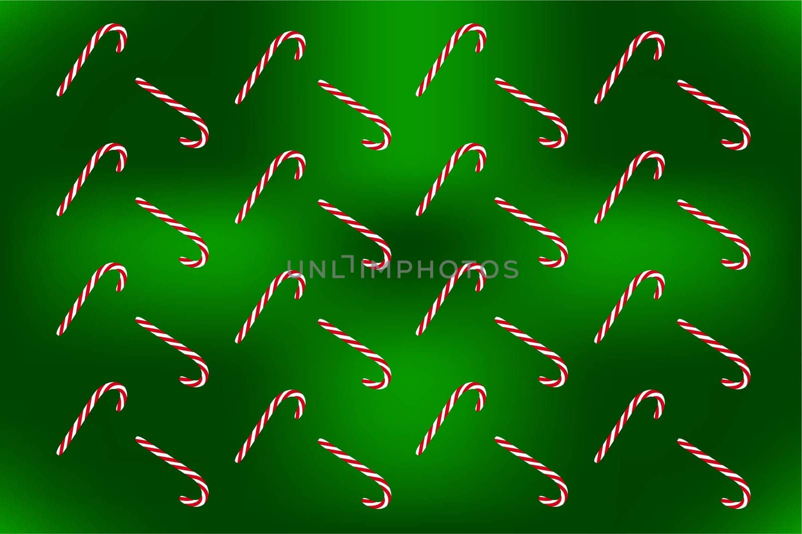 Christmas pattern on a dark green background with two Christmas candies. Vector image. Package design.