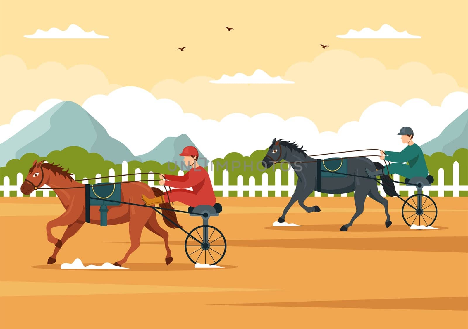 Horse Racing Competition in a Racecourse with Equestrian Performance Sport and Rider or Jockeys on Flat Cartoon Hand Drawn Templates Illustration