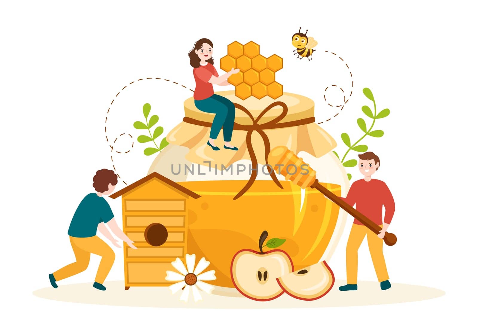 Honey Shop with a Natural Useful Product Jar, Bee or Honeycombs to be Consumed on Flat Cartoon Hand Drawn Templates Illustration