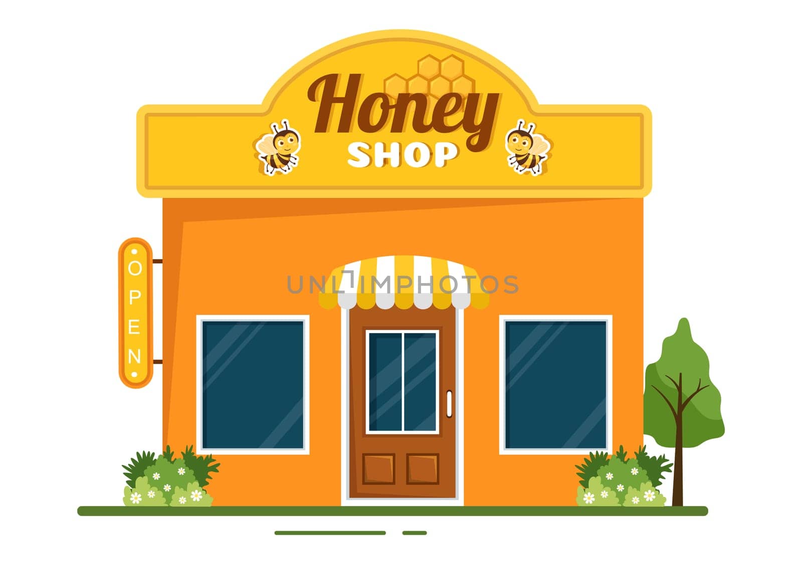 Honey Shop with a Natural Useful Product Jar, Bee or Honeycombs to be Consumed on Flat Cartoon Hand Drawn Templates Illustration
