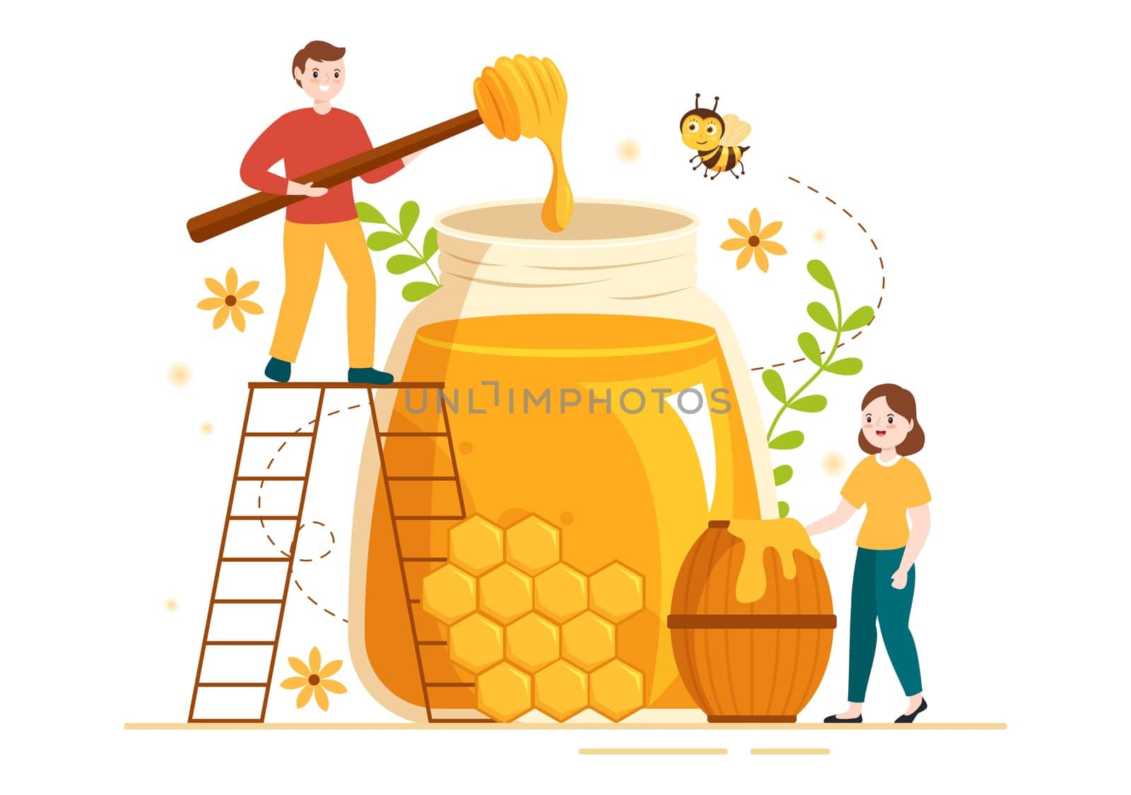 Honey Shop with a Natural Useful Product Jar, Bee or Honeycombs to be Consumed on Flat Cartoon Hand Drawn Templates Illustration