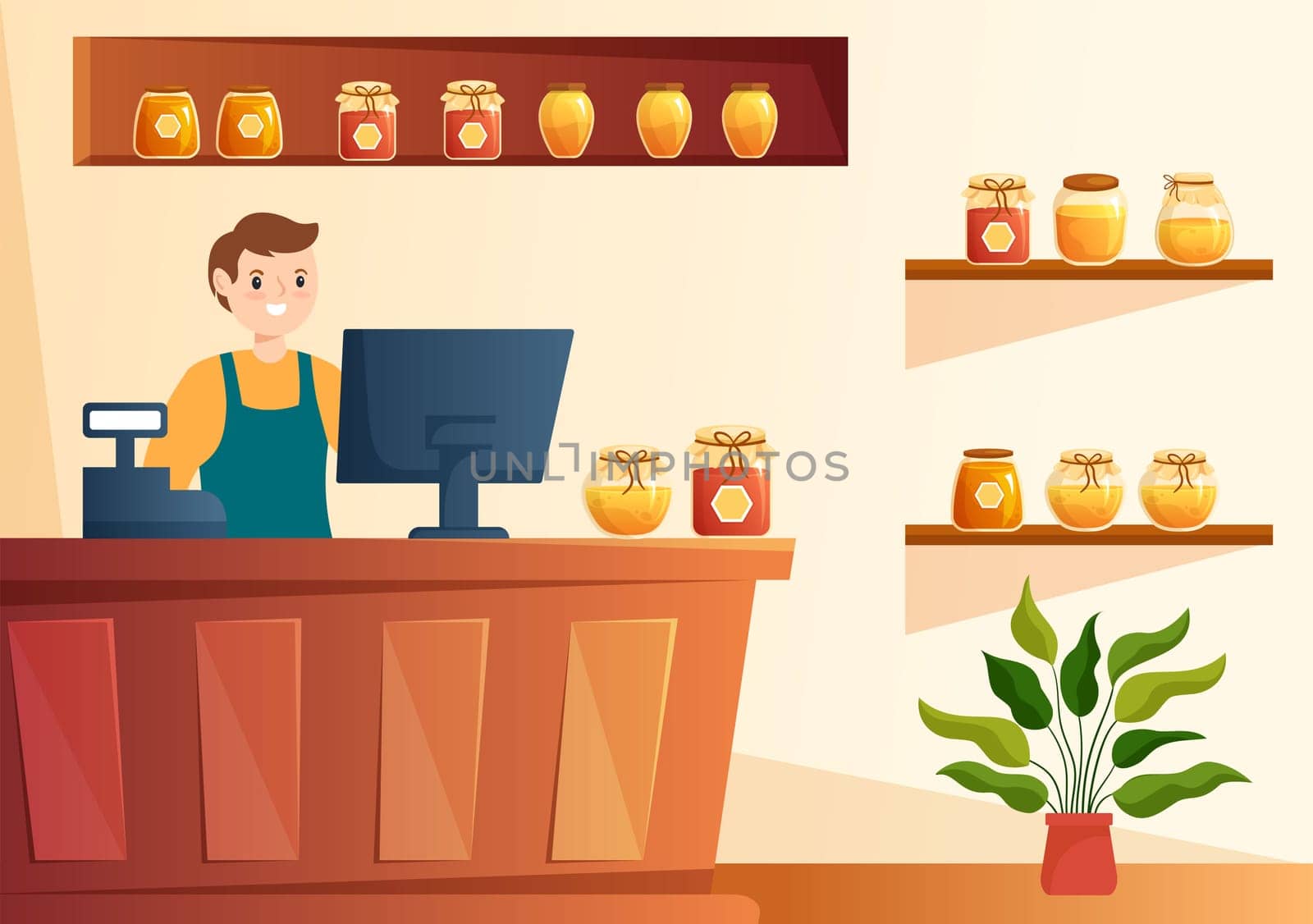Honey Shop with a Natural Useful Product Jar, Bee or Honeycombs to be Consumed on Flat Cartoon Hand Drawn Templates Illustration