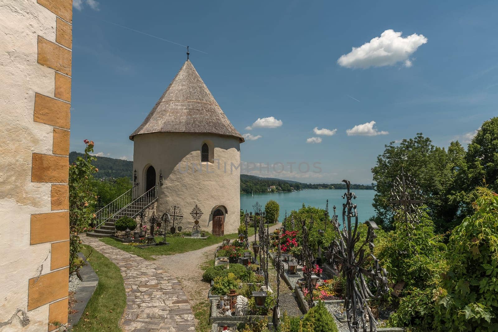 View of the Wörthersee from the parish church of Maria Wörth