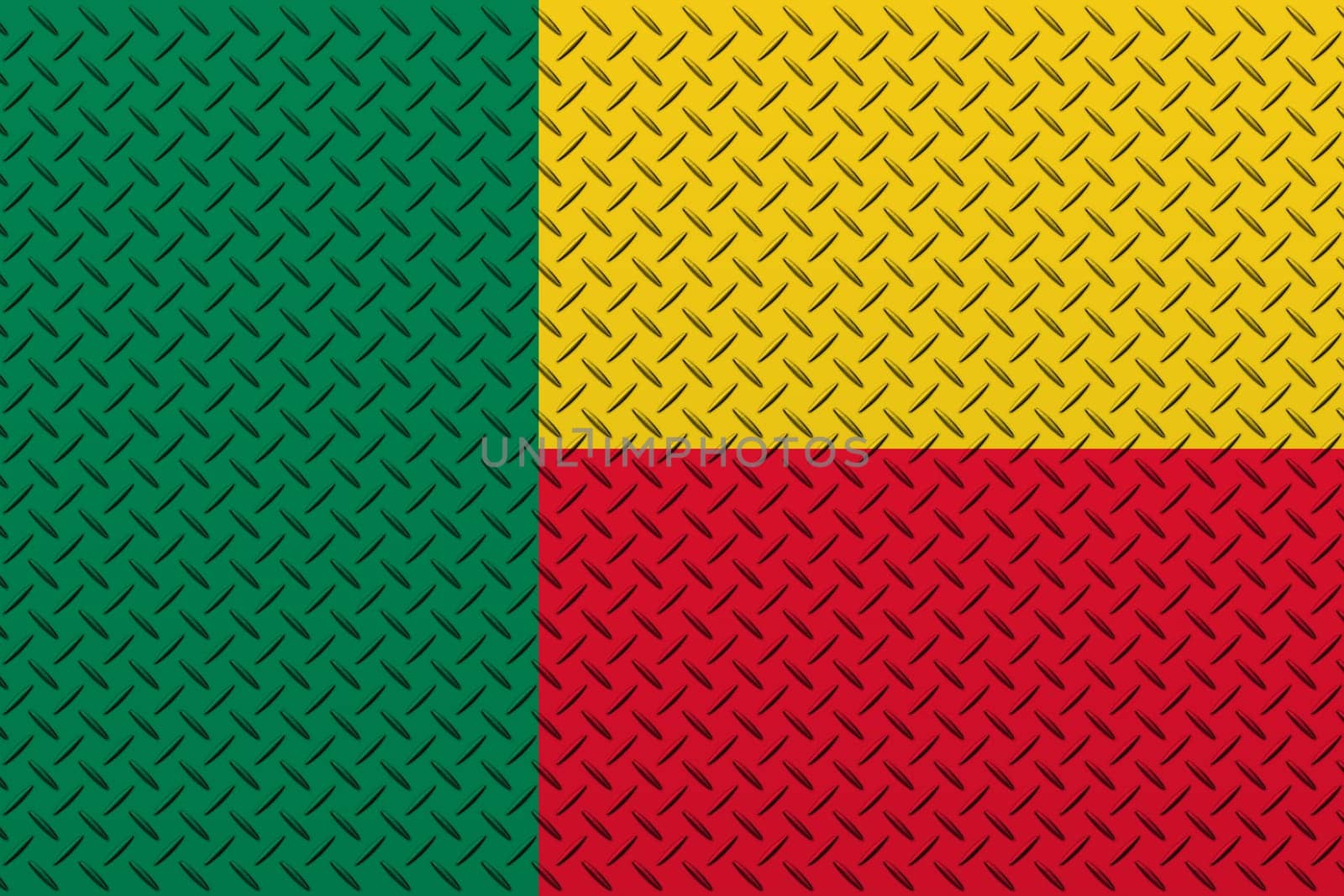 3D Flag of Benin on a metal wall background.