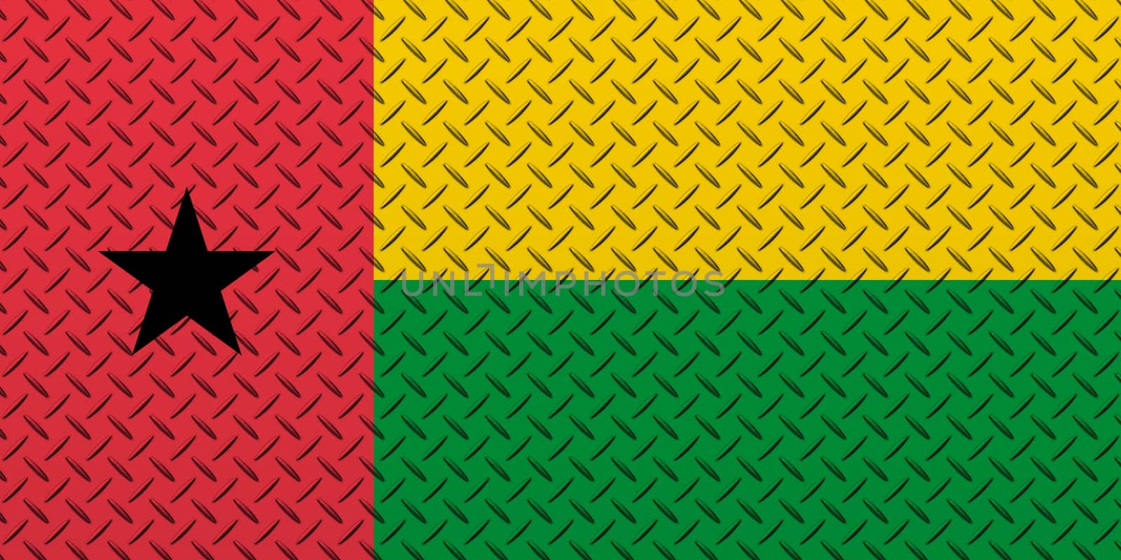 3D Flag of Guinea-Bissau on a metal wall background.