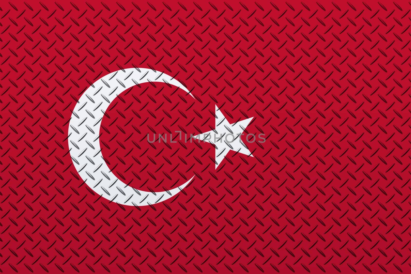 3D Flag of Turkiye on a metal wall background.
