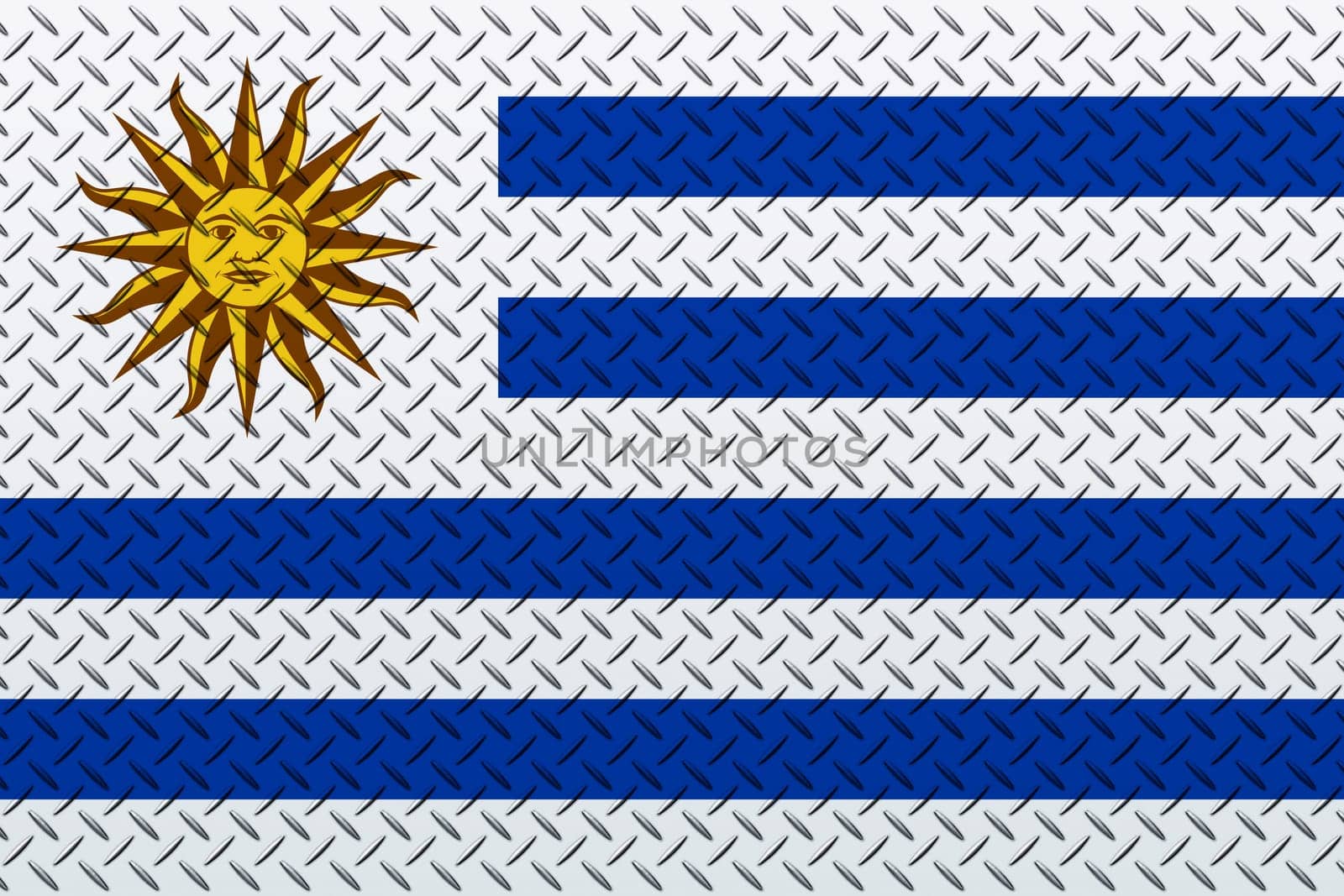 3D Flag of Uruguay on a metal wall background.