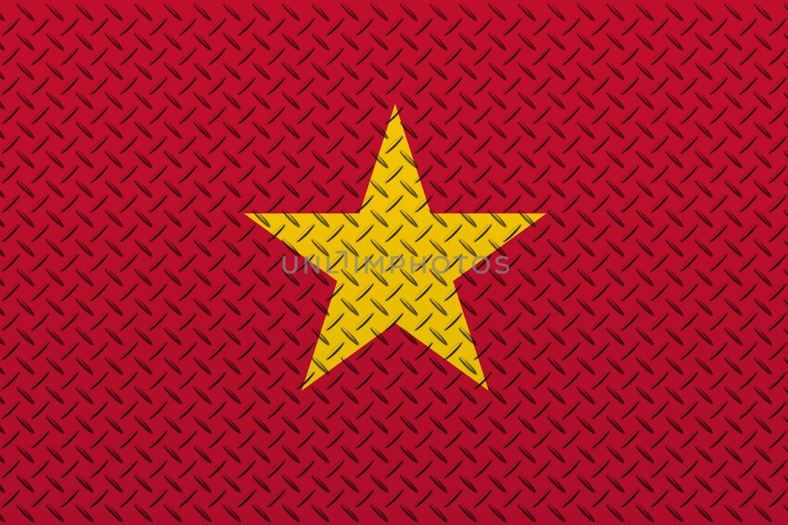 3D Flag of Vietnam on a metal wall background.