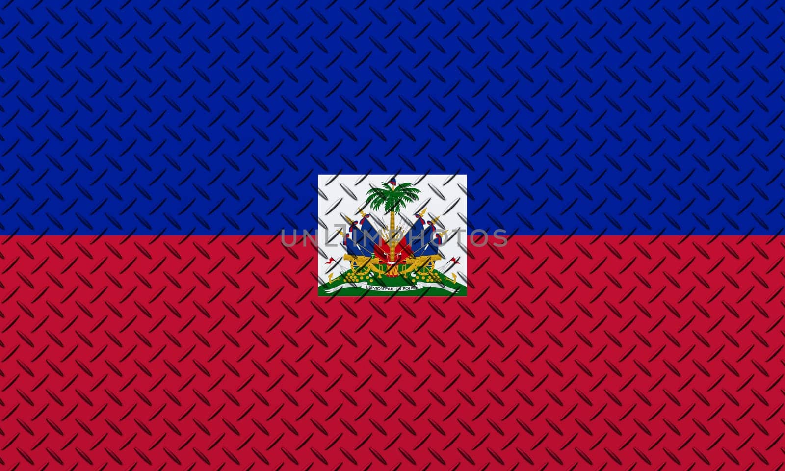 3D Flag of Haiti on a metal wall background.