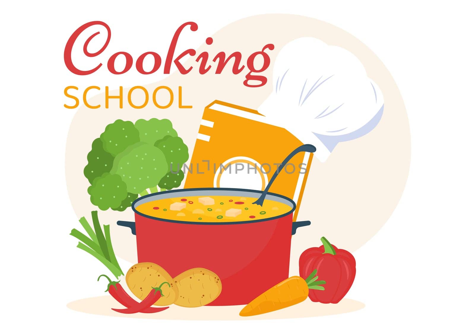 Cooking School to Learn Cooks Homemade Food and Variety of Delicious Dishes in a Class Learning on Flat Cartoon Hand Drawn Templates Illustration