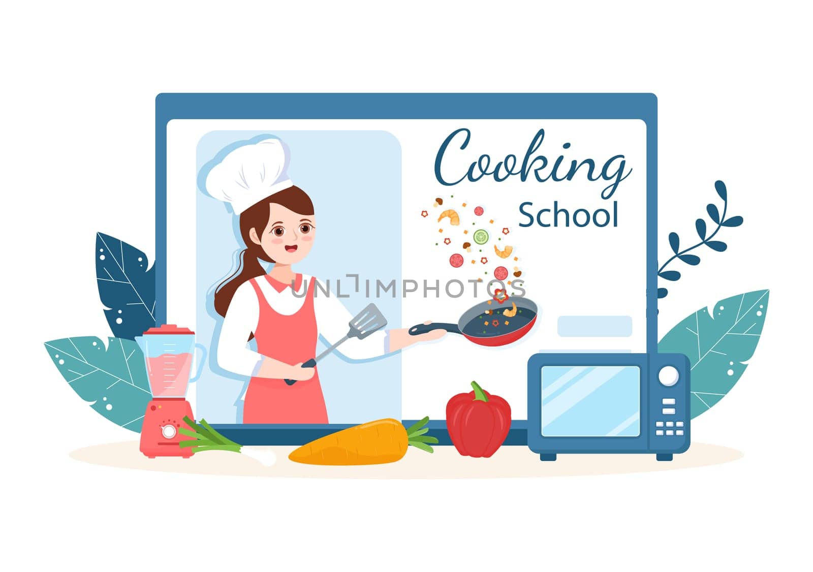 Live Streaming Online Cooking with chef in Class Learn to Cook Homemade Food and Variety of Dishes in Flat Cartoon Hand Drawn Template Illustration
