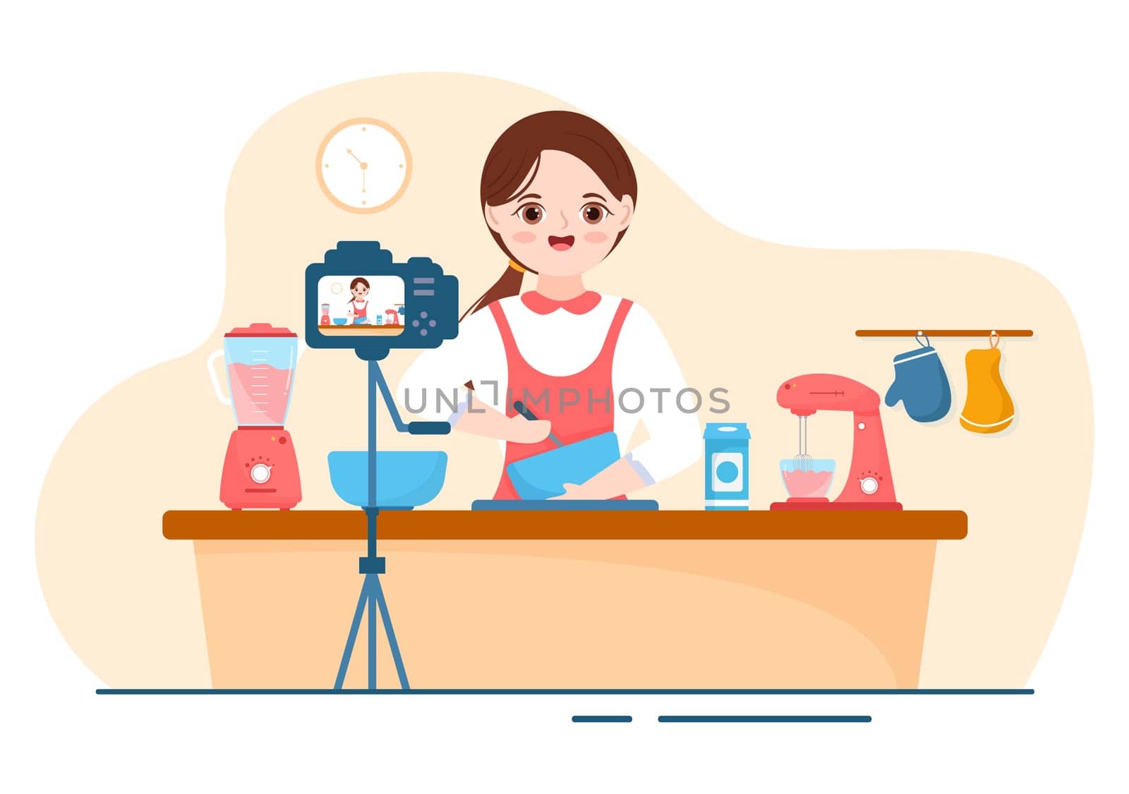 Live Streaming Online Cooking with chef in Class Learn to Cook Homemade Food and Variety of Dishes in Flat Cartoon Hand Drawn Template Illustration