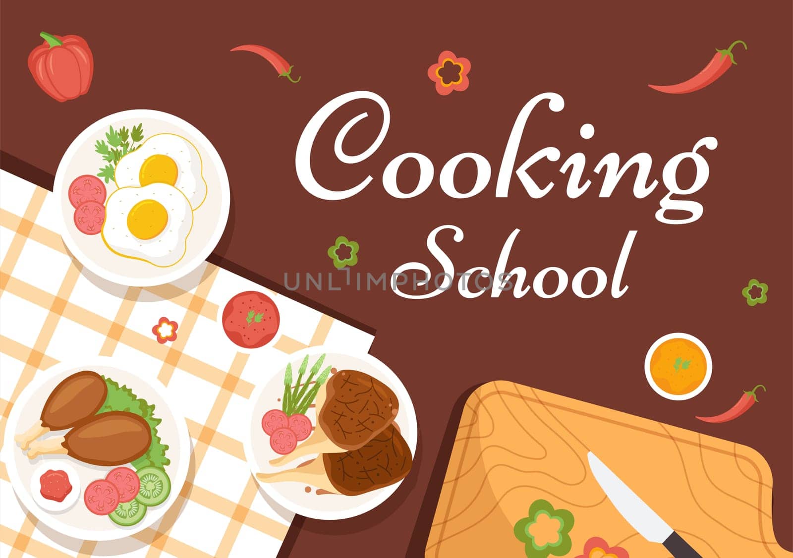 Cooking School to Learn Cooks Homemade Food and Variety of Delicious Dishes in a Class Learning on Flat Cartoon Hand Drawn Templates Illustration