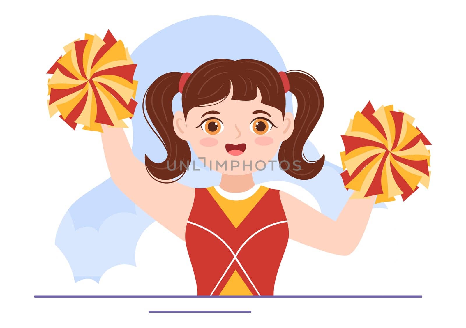Cheerleader Girl with Pompoms of Dancing and Jumping to Support Team Sport During Competition on Flat Cartoon Hand Drawn Templates Illustration