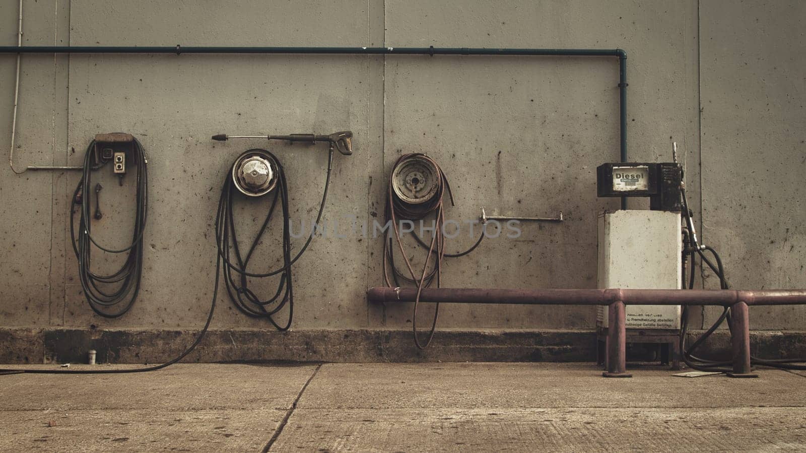 Old retro gas station with diesel pump