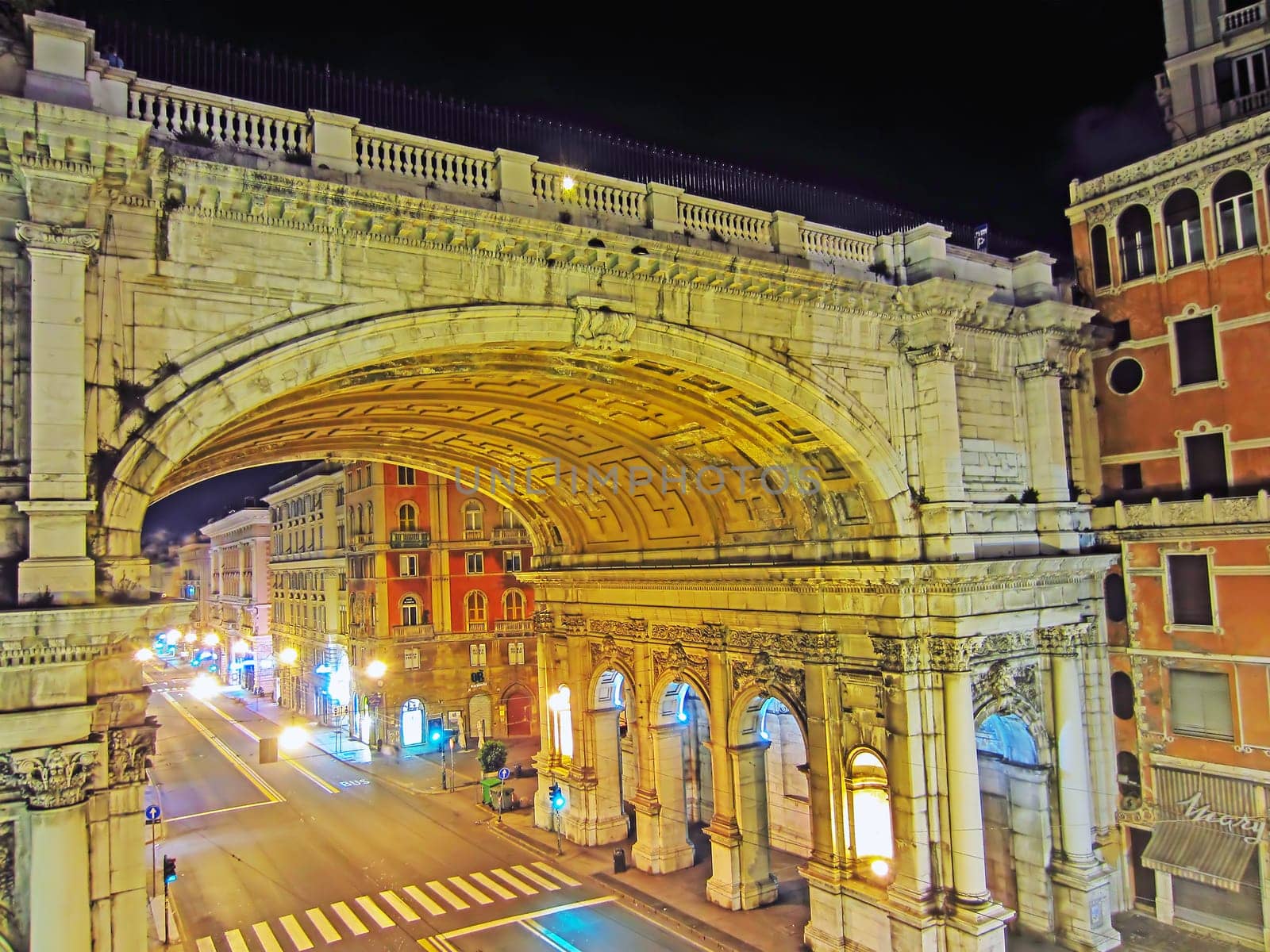 Monumental Bridge in Genoa, Ponte Monumentale in Via XX Settembre. Genova. Liguria, Italy.