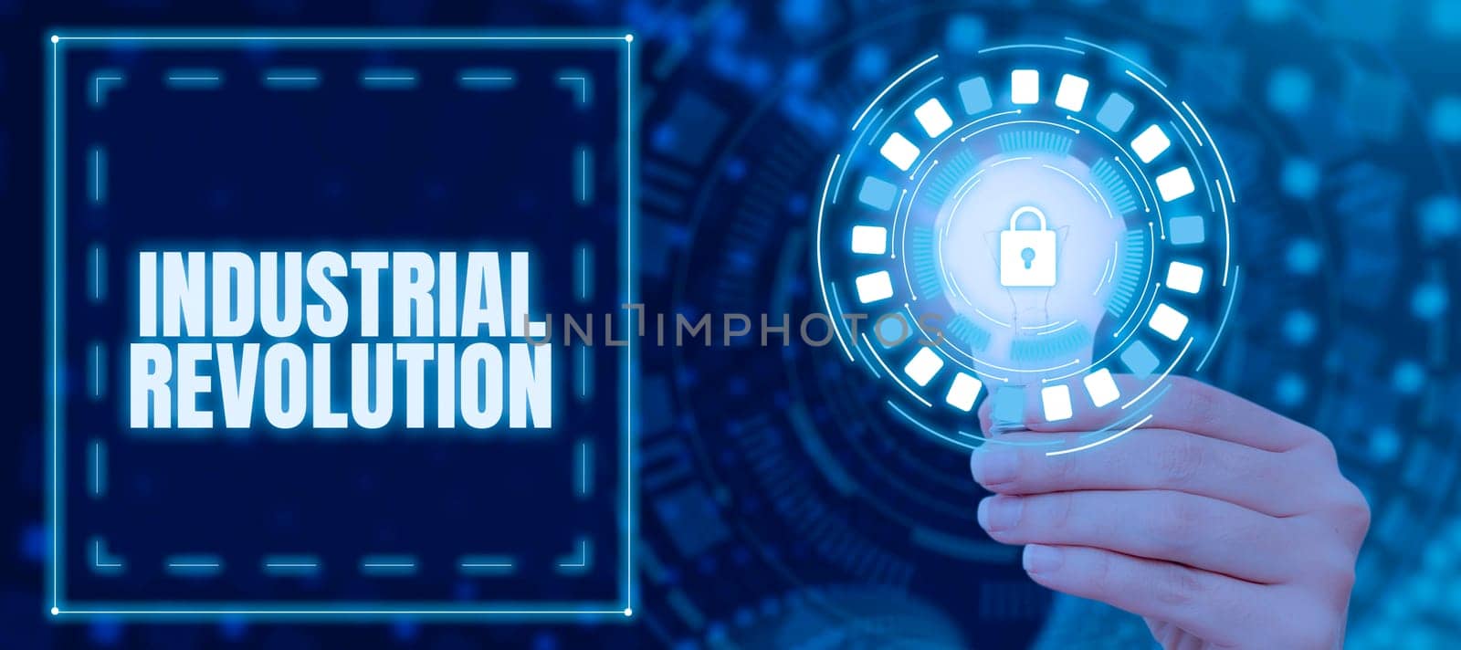 Conceptual caption Industrial Revolution, Business idea changes in manufacturing and transportation goods