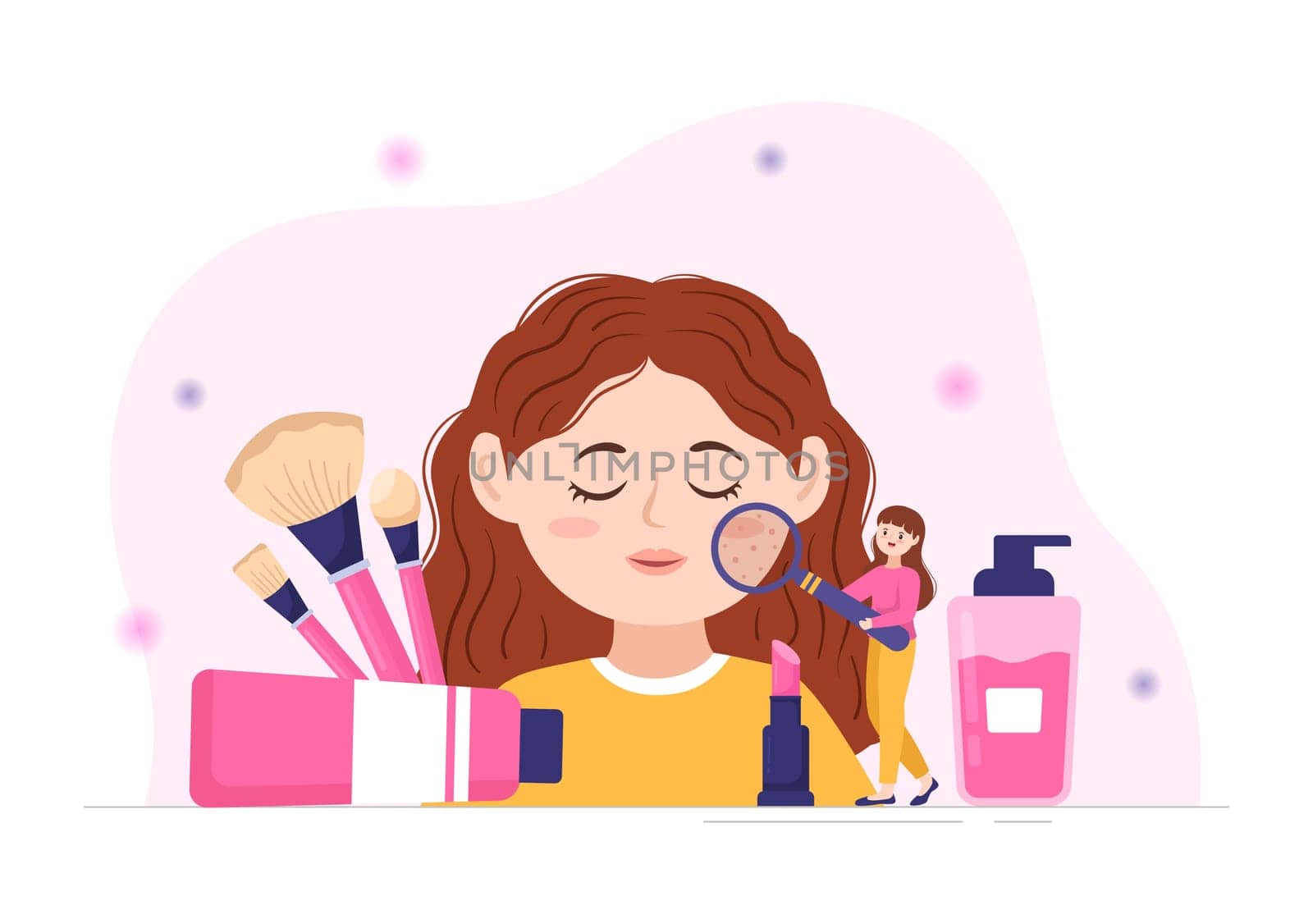 Beauty and Make up School with Cosmetic Products to Study and Beautiful Girls Applying Makeup in Flat Cartoon Hand Drawn Templates Illustration