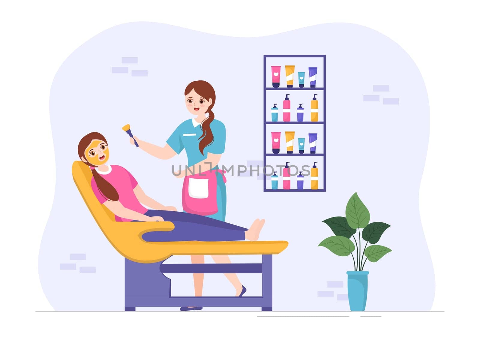 Beauty and Make up School with Cosmetic Products to Study and Beautiful Girls Applying Makeup in Flat Cartoon Hand Drawn Templates Illustration