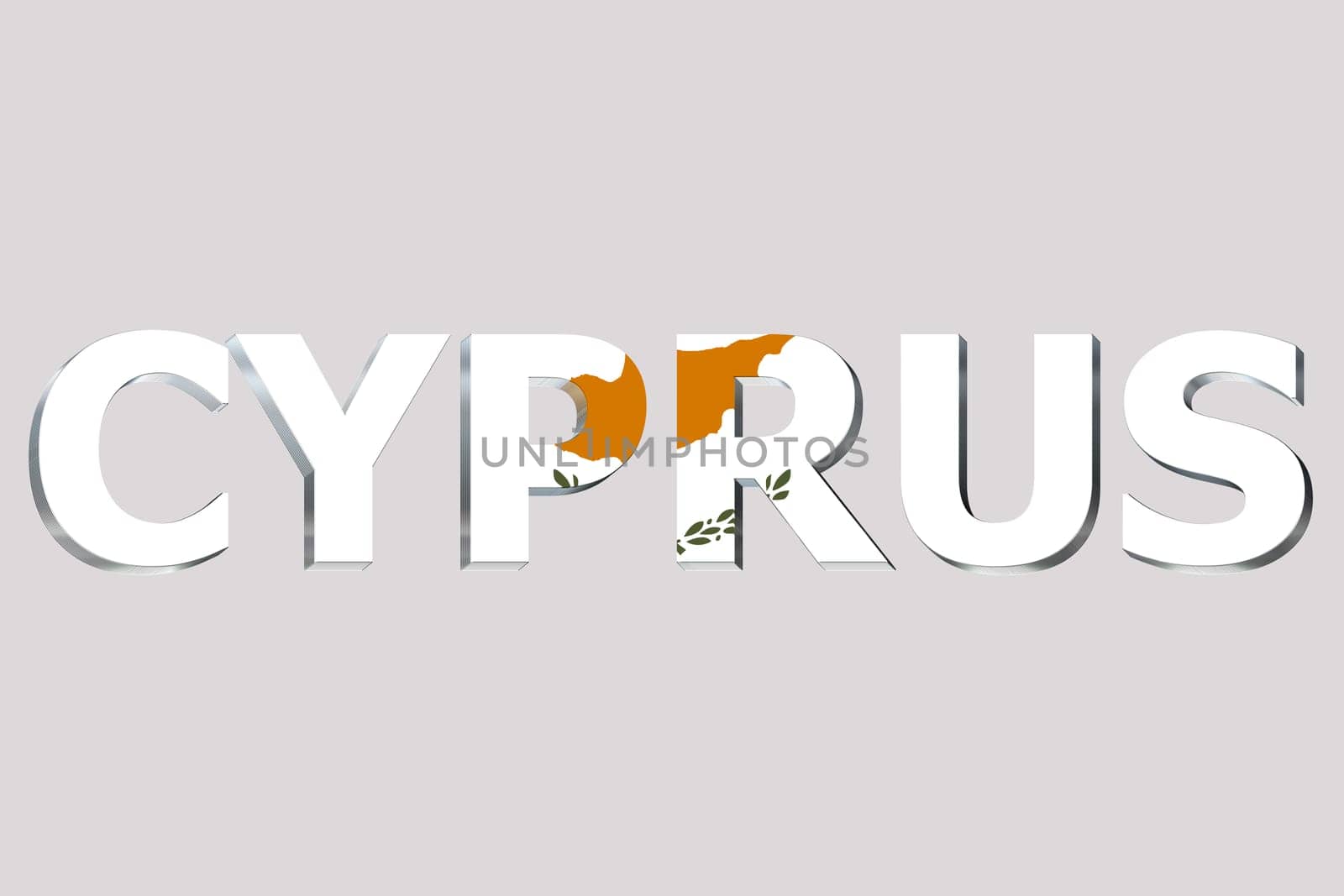 3D Flag of Cyprus on a text background.