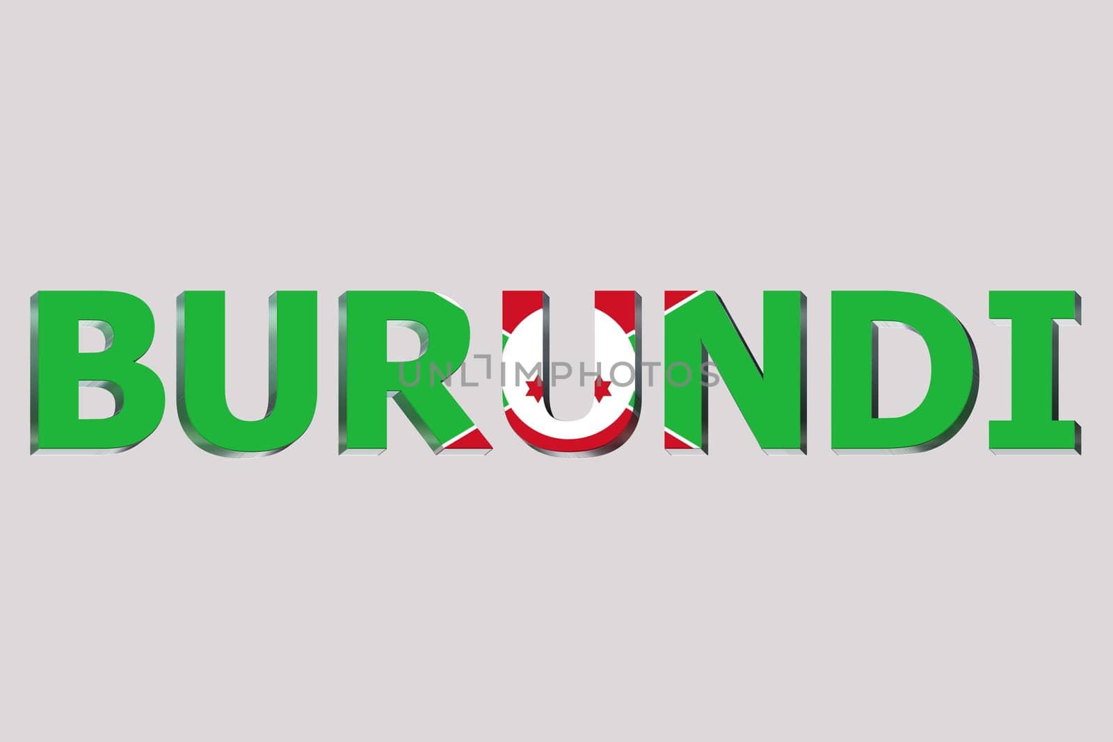 3D Flag of Burundi on a text background.