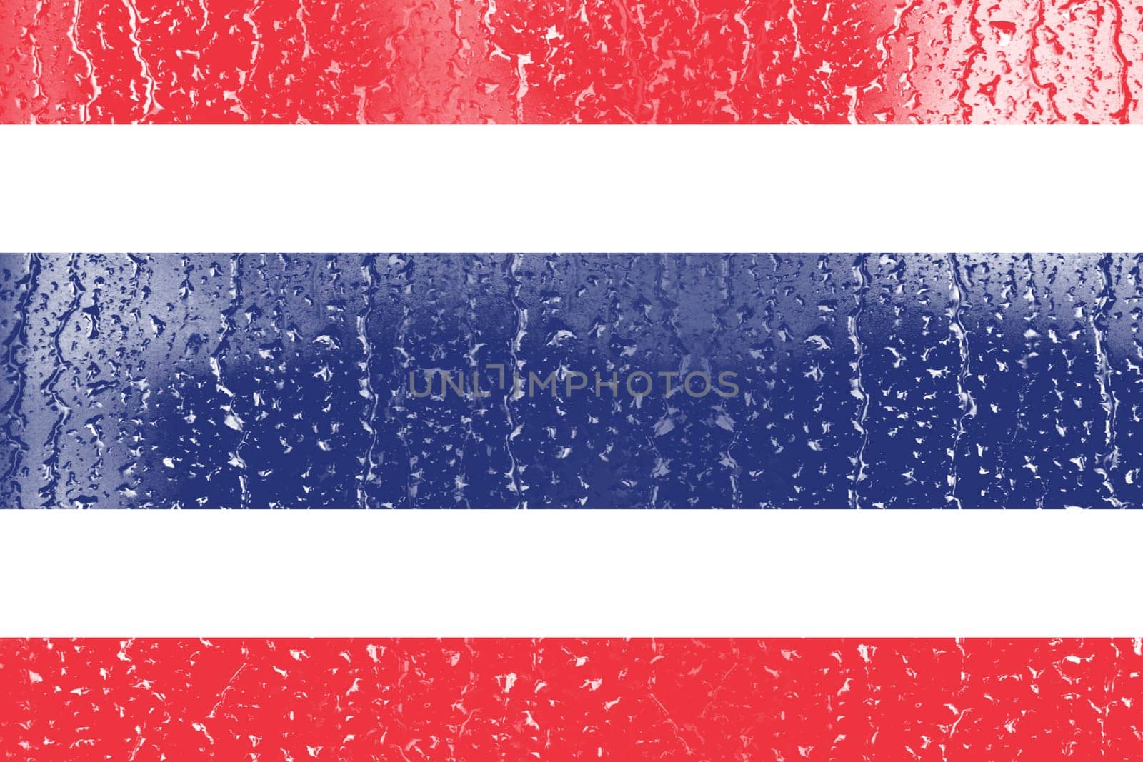3D Flag of Thailand on a glass with water drop background.