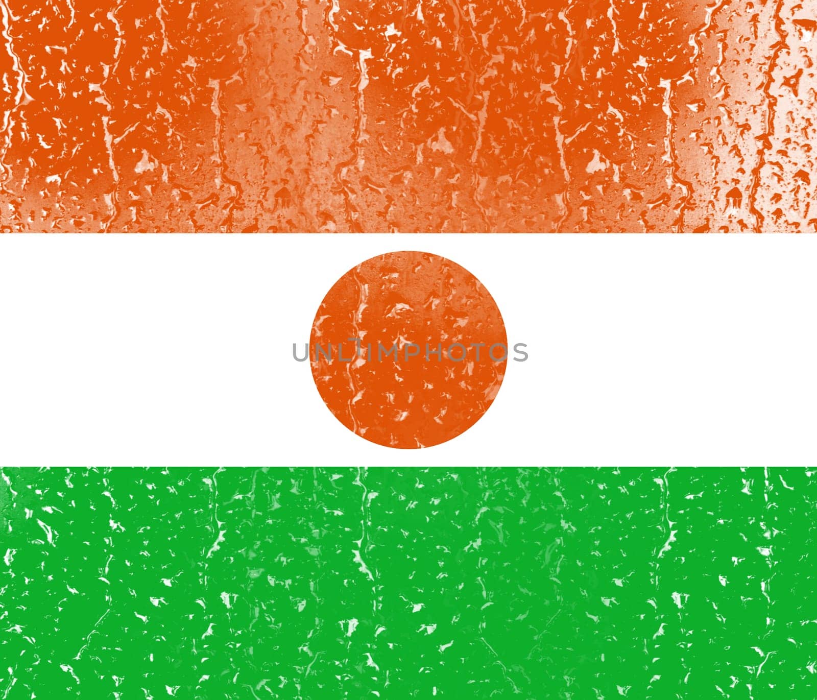 3D Flag of Niger on a glass with water drop background.