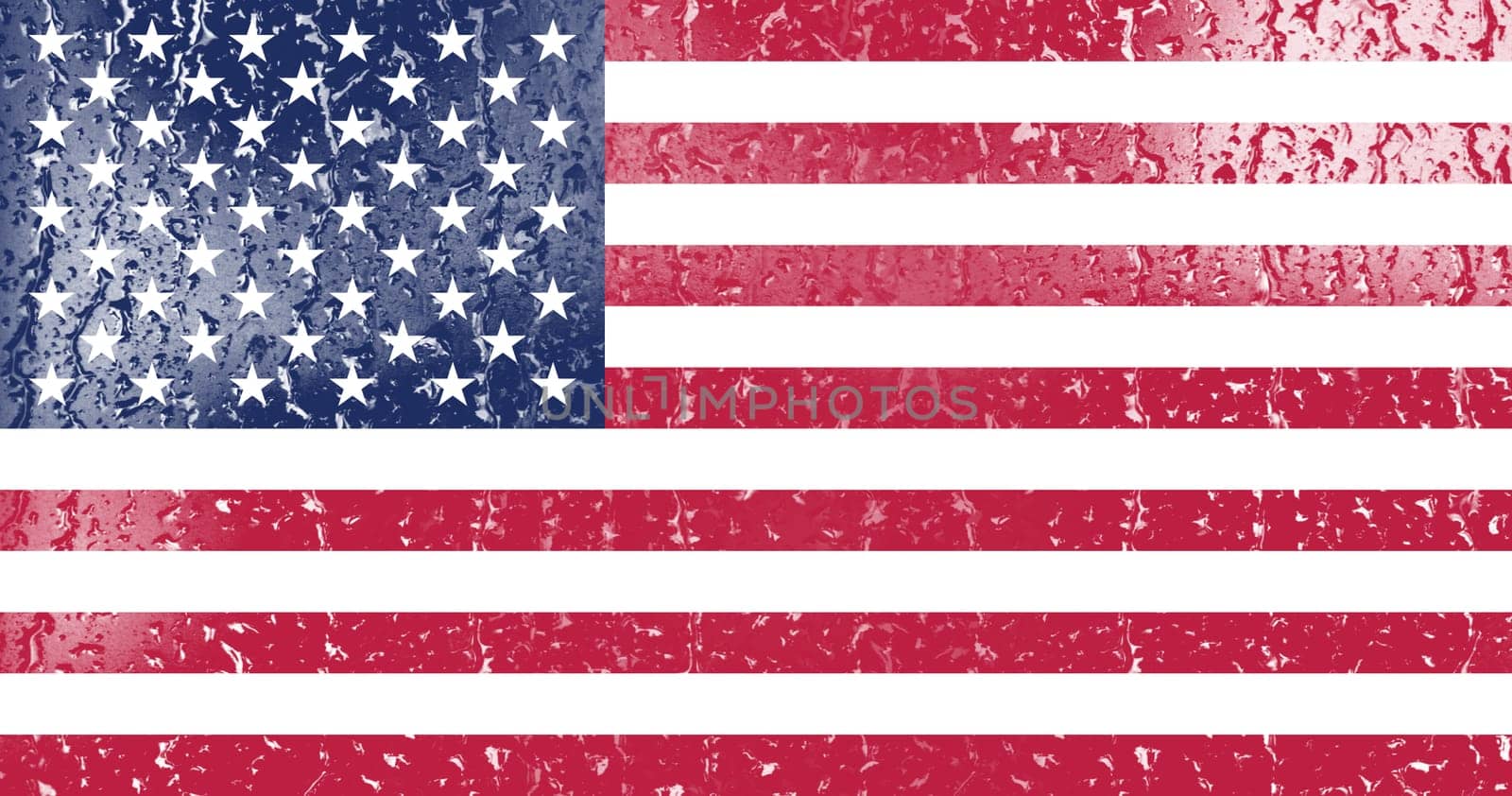 3D Flag of United States of America on a glass with water drop background.