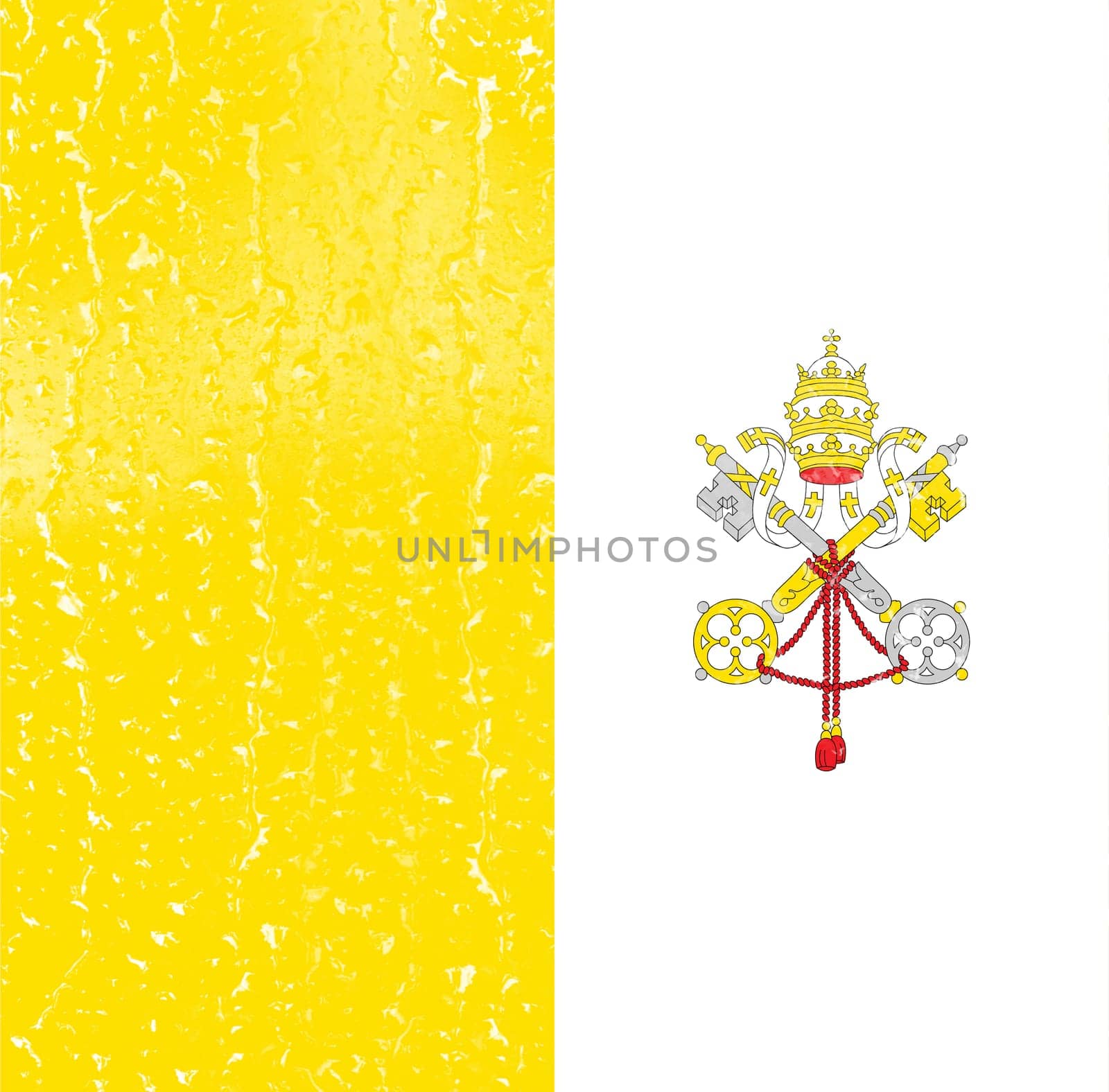 3D Flag of Vatican City on a glass with water drop background.