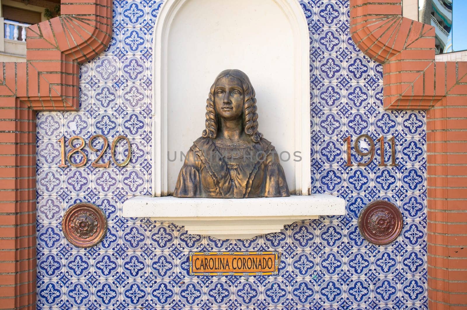 Almendralejo, Spain. Dec 5th, 2020: Jose de Carolina Coronado portrait. Sculpture bust. Almendralejo, Badajoz, Spain
