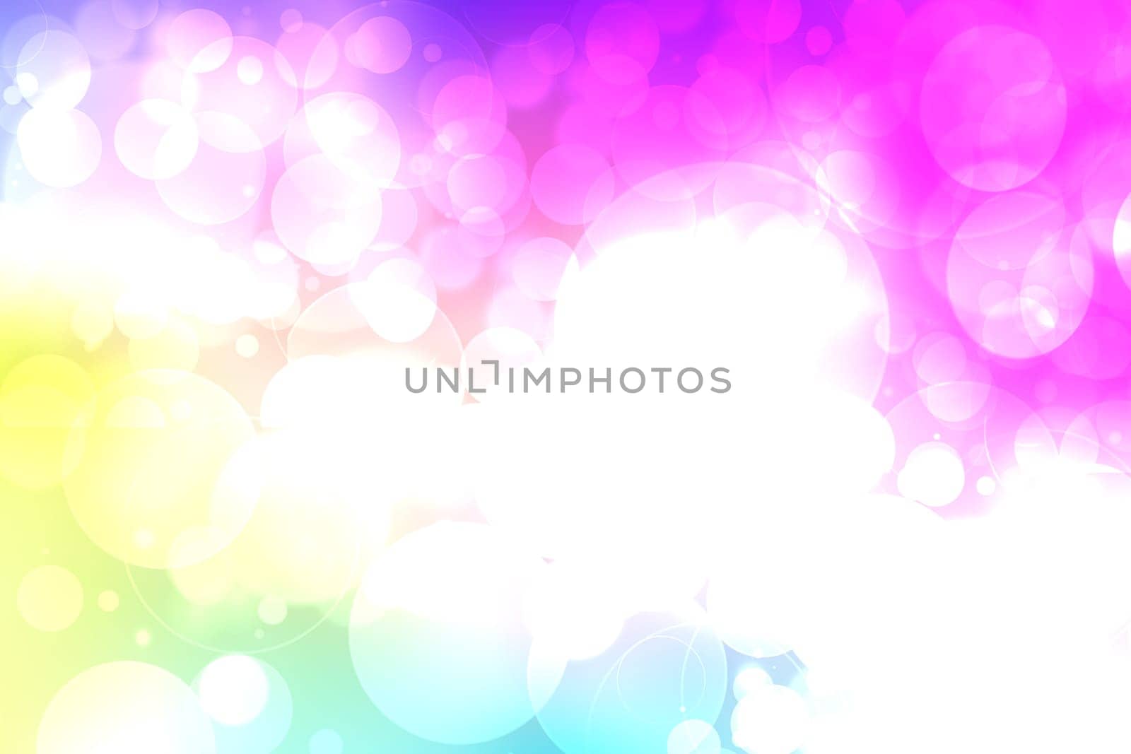 Abstract blurred fresh vivid spring summer light delicate pastel blue pink white yellow bokeh background texture with bright circular soft color lights. Beautiful backdrop illustration.