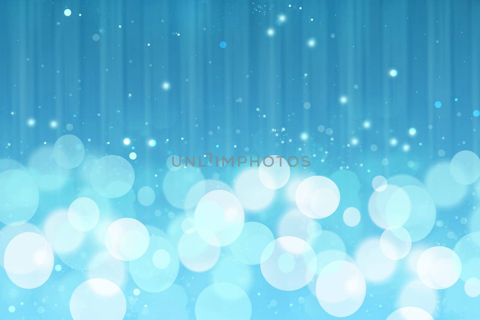 Abstract blurred festive light blue winter christmas or Happy New Year background texture with shiny blue and white bokeh lighted glittering snowflakes and stars. Space for your design. Card concept.
