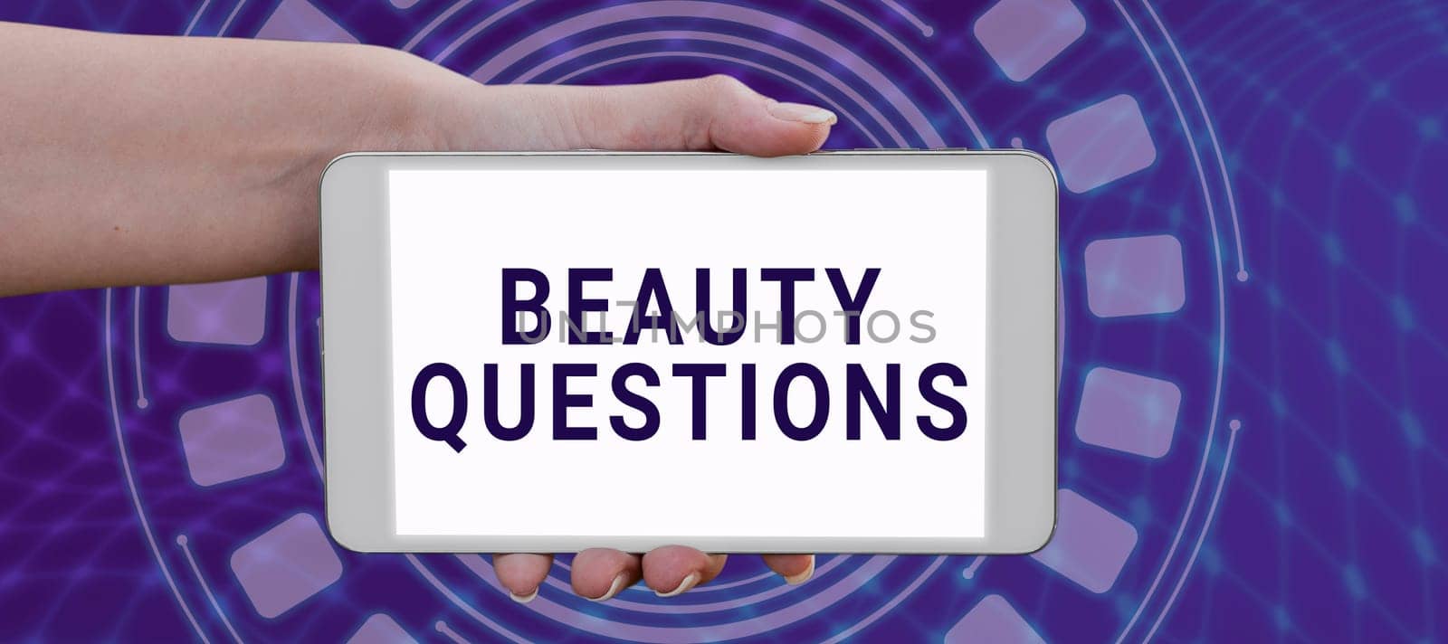 Conceptual display Beauty Questions, Word Written on digital marketplace where traders can buy and sell bitcoins Important Messages Presented On Mobile Phone Leaning On Books And Notebook.