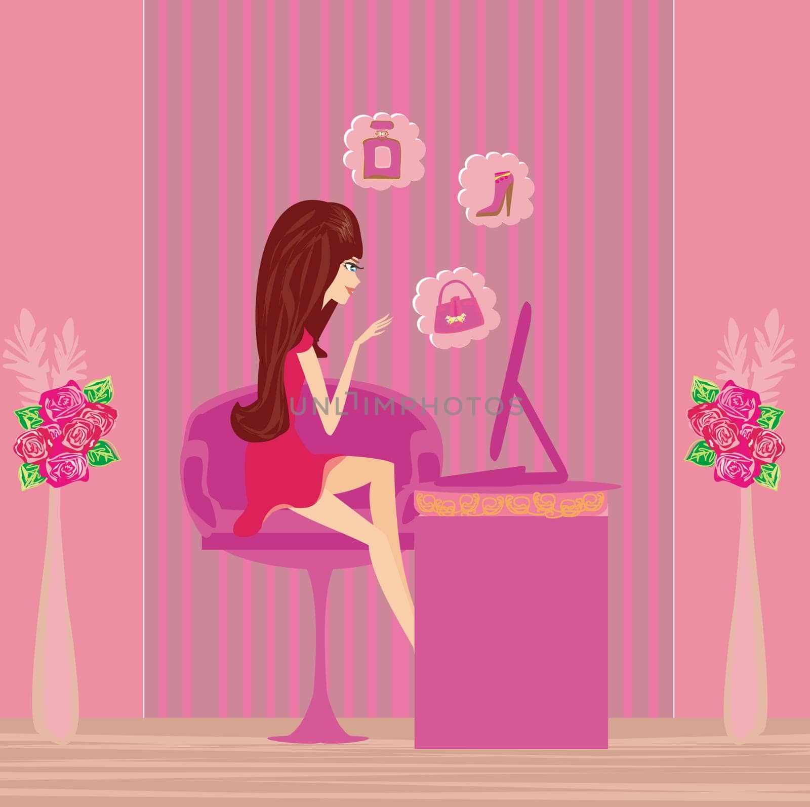 Woman with laptop and Online shopping
