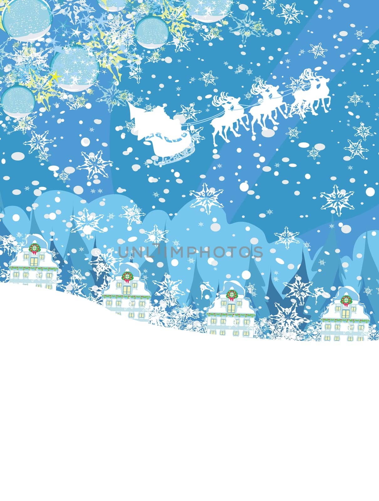 The santa claus flying with the sack full of presents