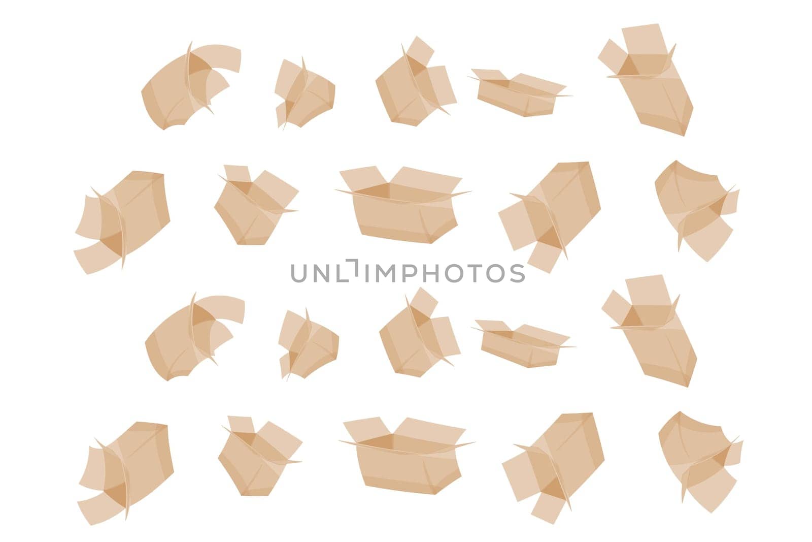 Pattern from cardboard boxes on a white background. The concept of ecology, environmental protection, waste recycling. Vector image