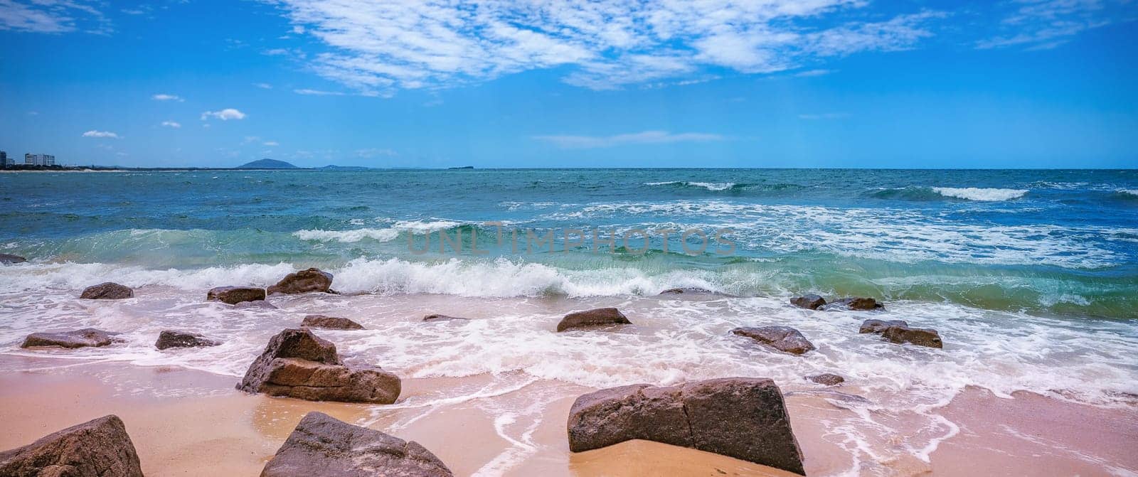 A windy day at the beach at Alexandra Headland, Maroochydore, Sunshine Coast, Australia.