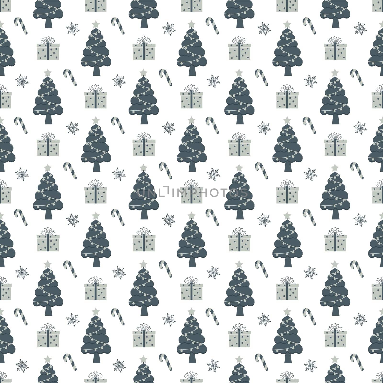 Christmas Background Seamless Pattern Design With Santa Claus, Tree, Snowman And Gifts in Template Hand Drawn Cartoon Flat Illustration