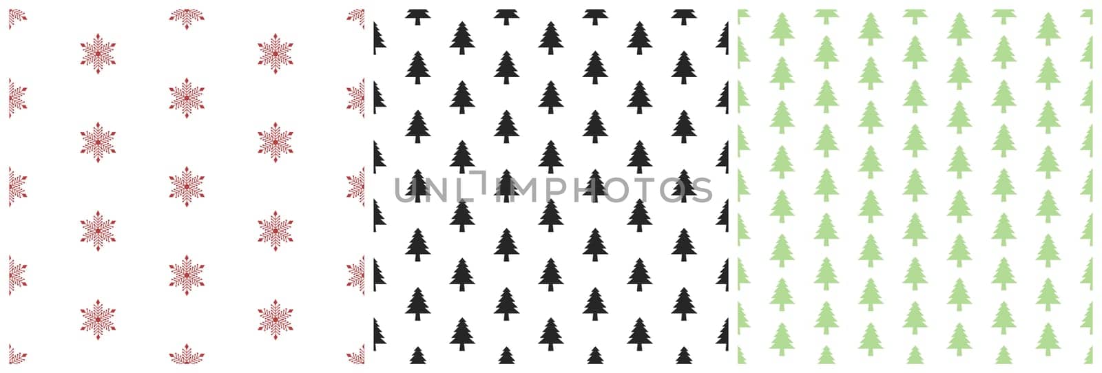 Set of Christmas Background Seamless Pattern Design With Santa Claus, Tree, Snowman And Gifts in Template Hand Drawn Cartoon Flat Illustration
