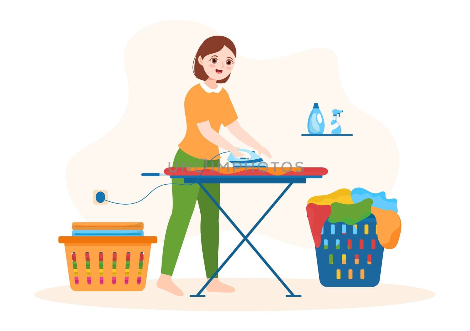 Dry Cleaning Store Service with Washing Machines, Dryers and Laundry for Clean Clothing in Flat Cartoon Hand Drawn Templates Illustration
