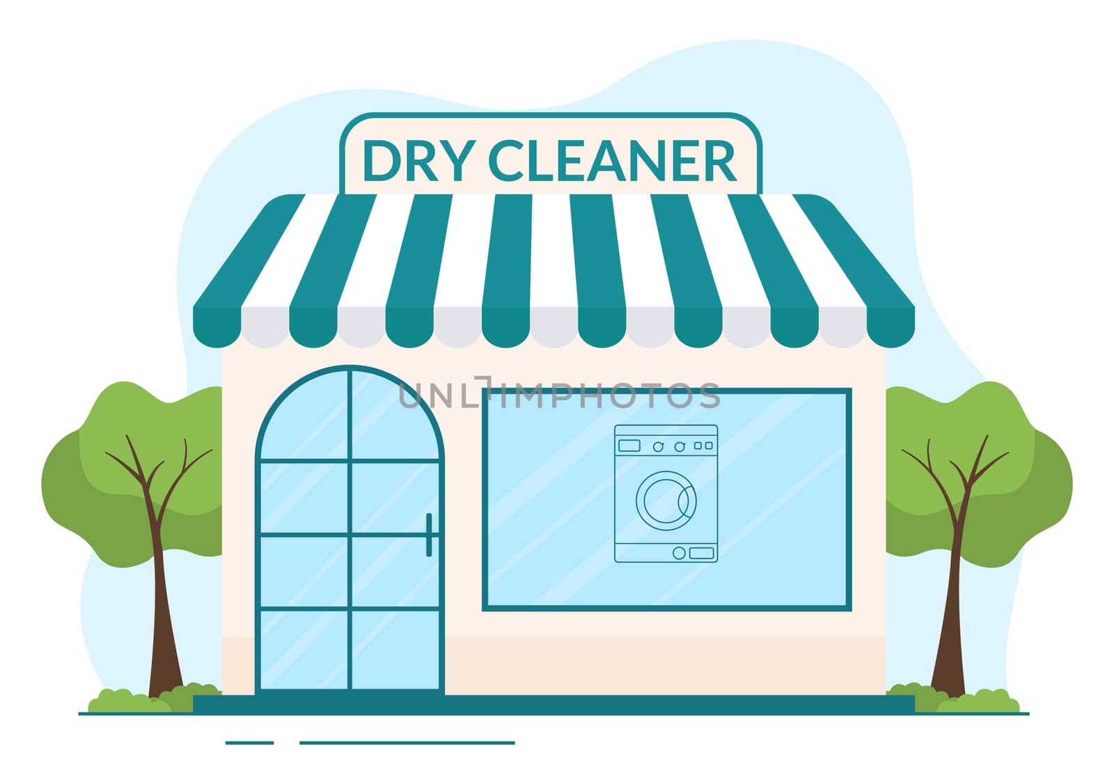 Dry Cleaning Store Service with Washing Machines, Dryers and Laundry for Clean Clothing in Flat Cartoon Hand Drawn Templates Illustration