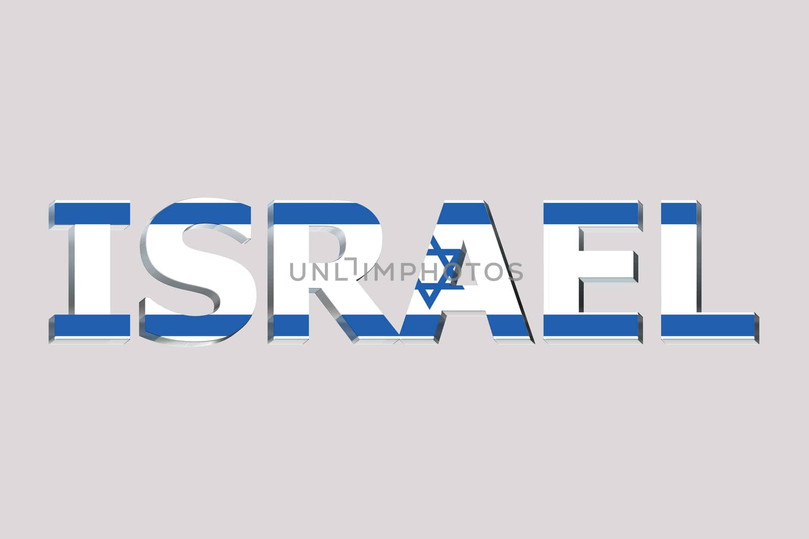 3D Flag of Israel on a text background.