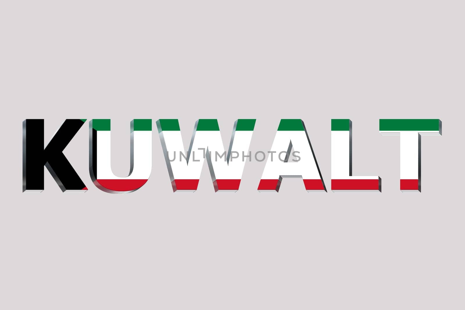 3D Flag of Kuwait on a text background.