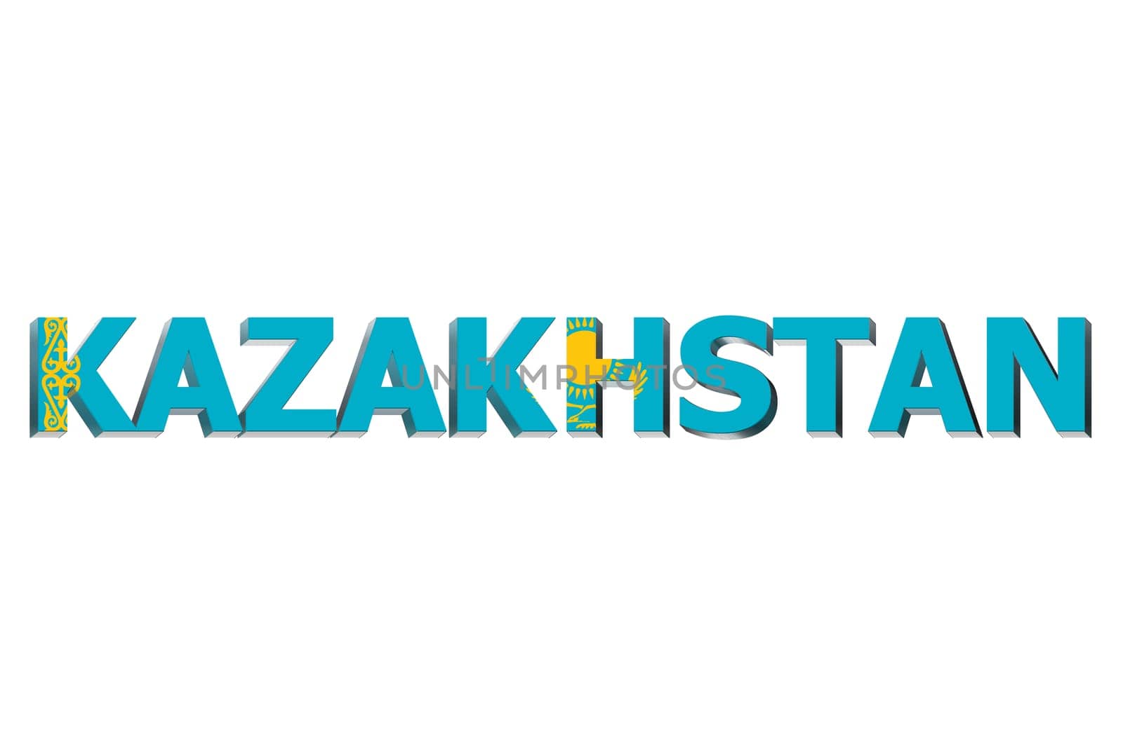 3D Flag of Kazakhstan on a text background.