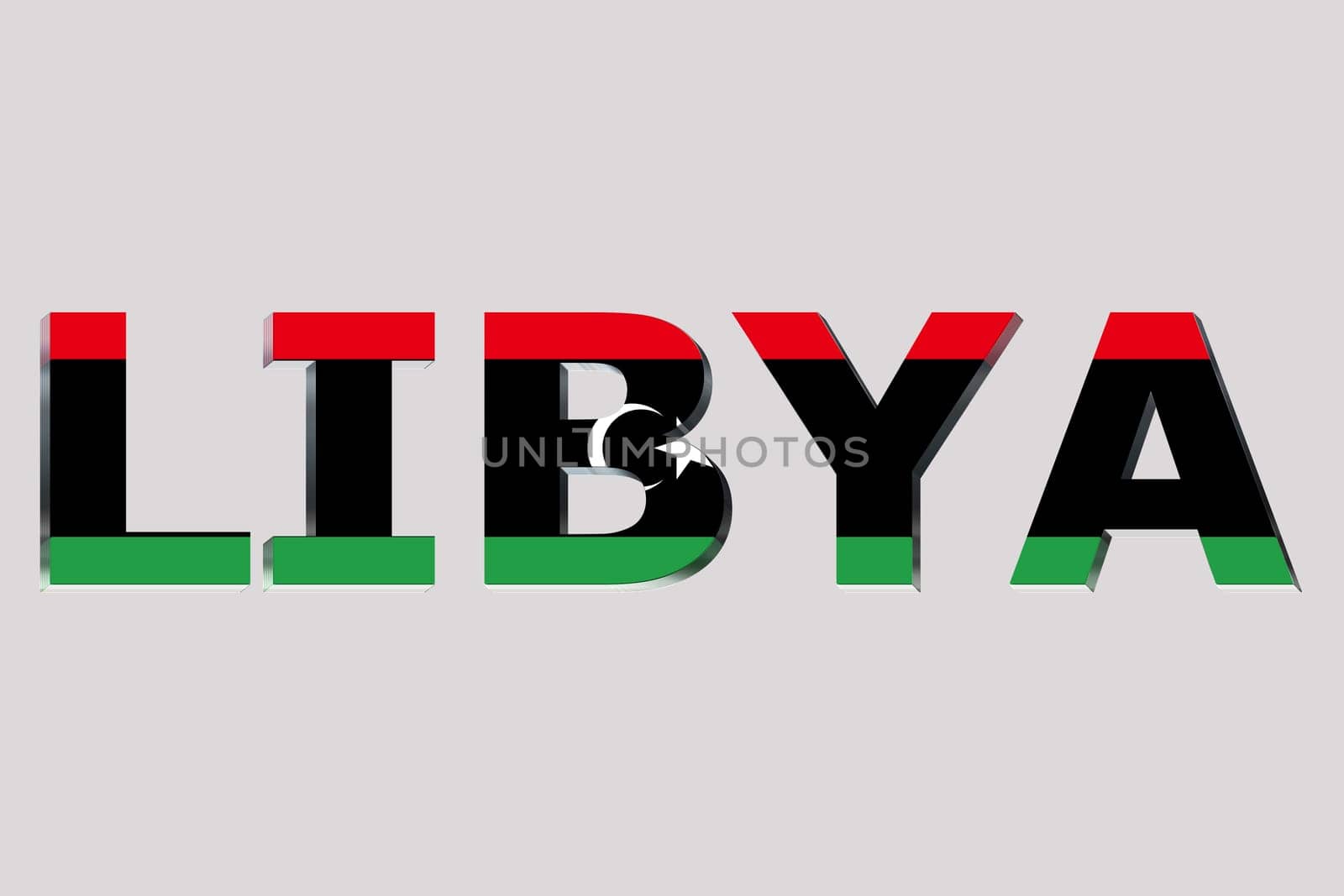 3D Flag of Libya on a text background.