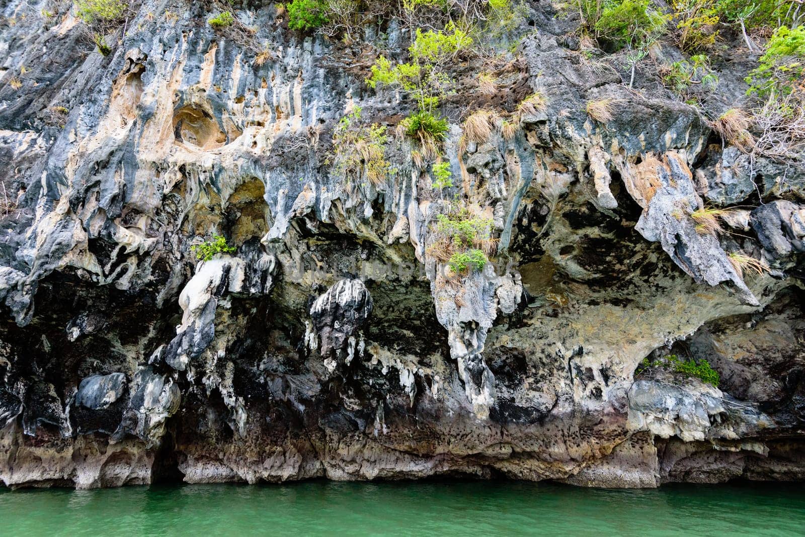 Exotic stone caves of the island by sea erosion for a long time in Ao Phang Nga Bay National Park, Thailand