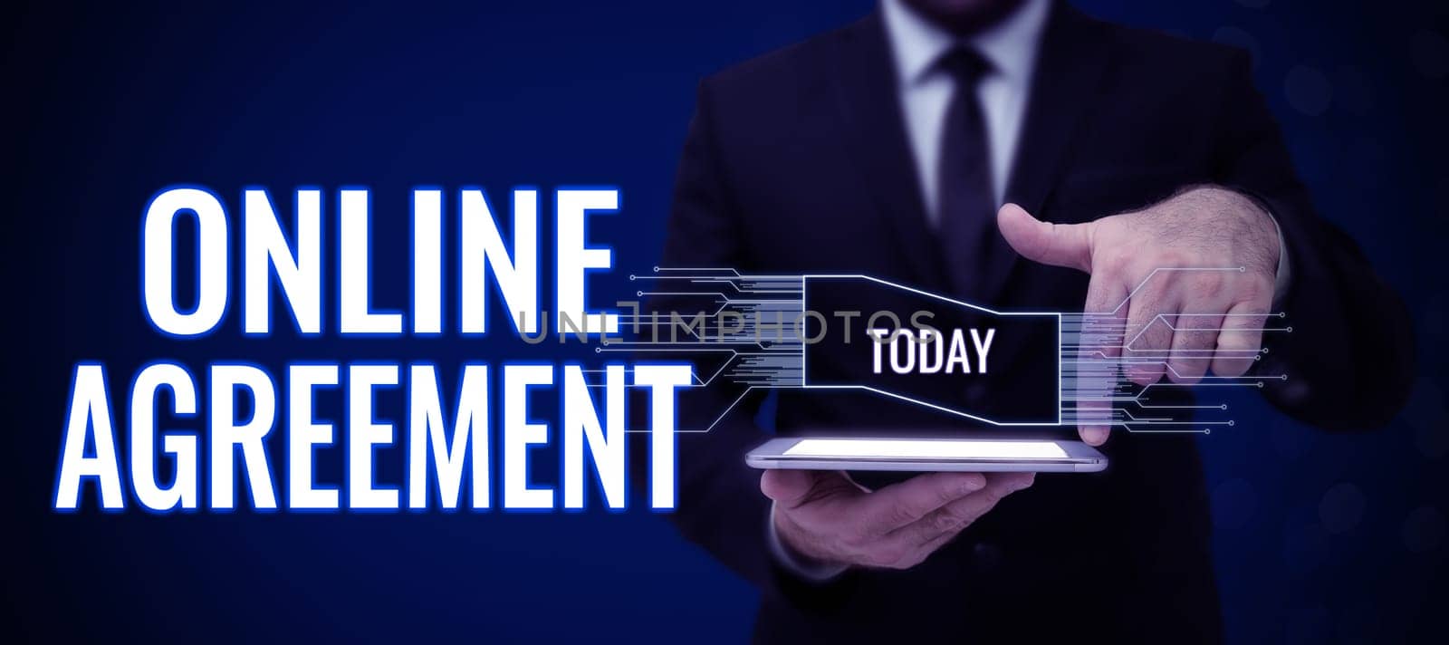 Hand writing sign Online Agreement, Business concept method conducted using computermediated communication