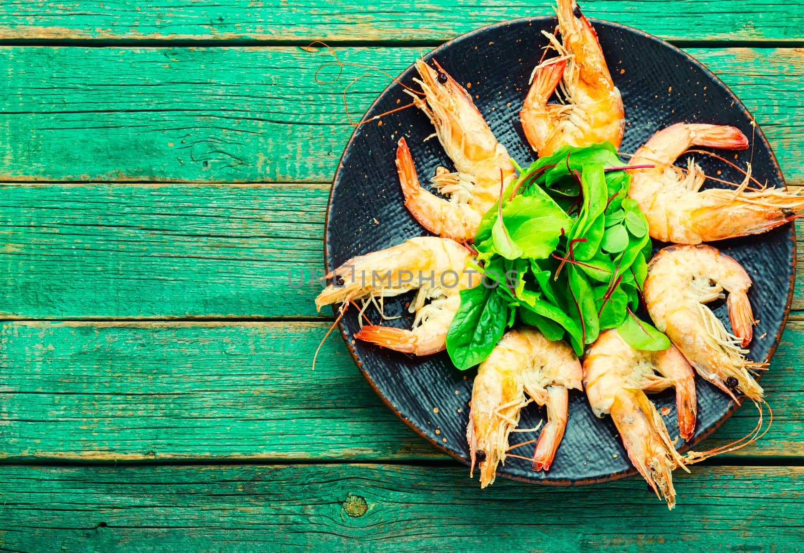 Delicious large cooked shrimp on a plate.Shellfish