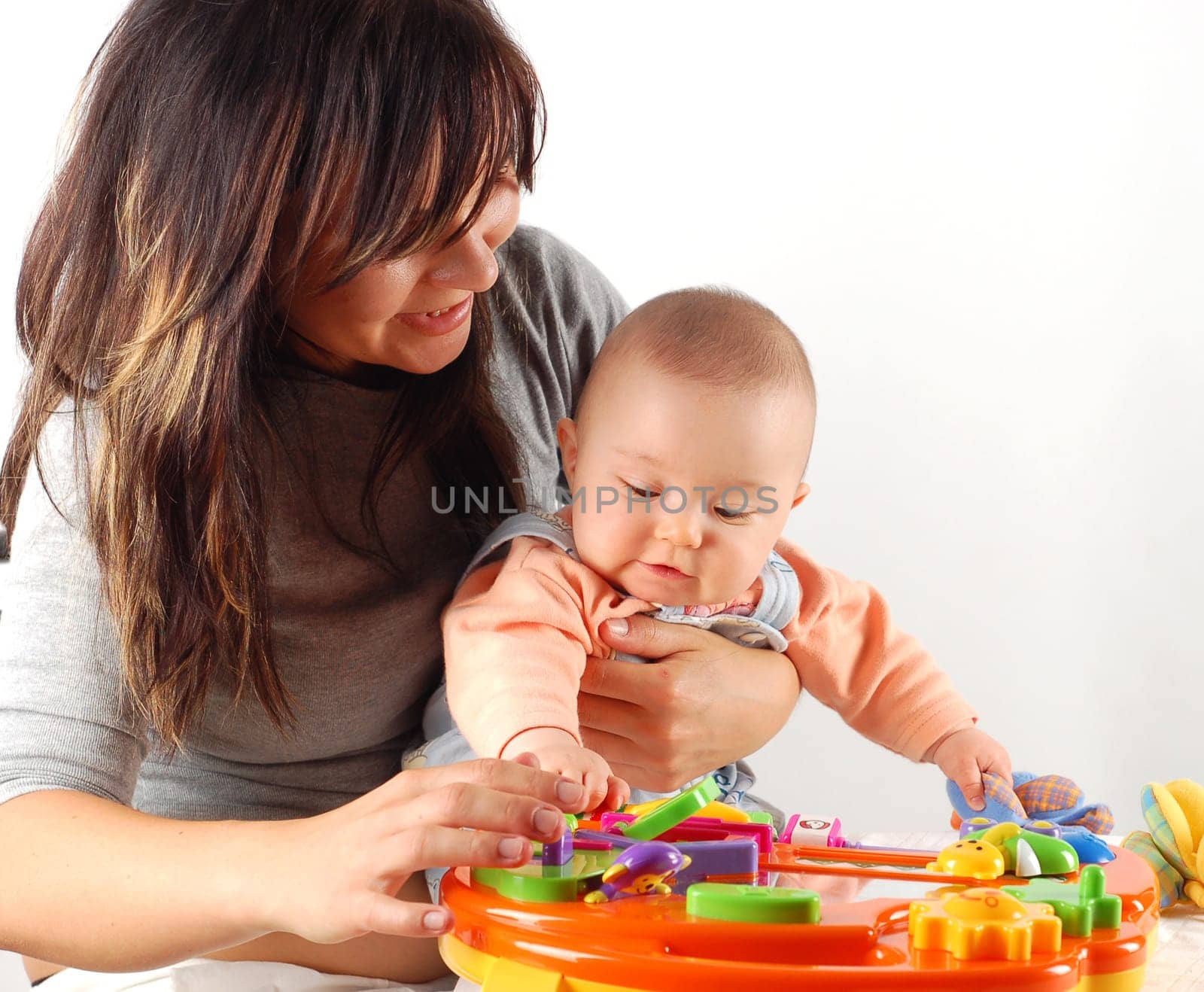attractive brunette woman with baby girl
