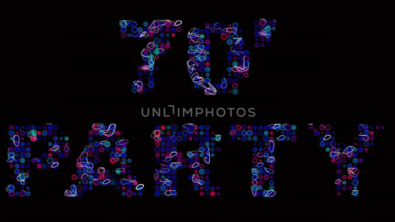 70's party led text over black,70's party led text over black